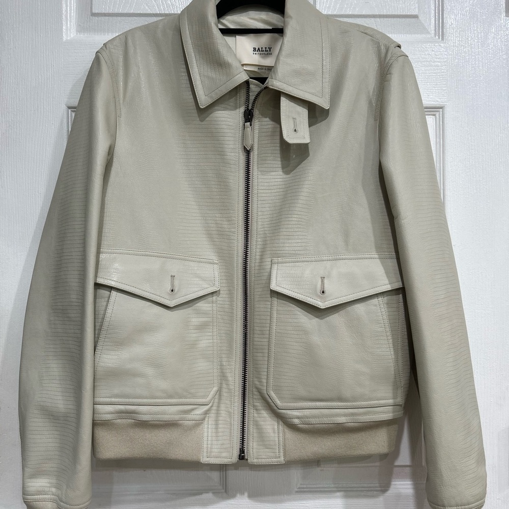 White Bally Premium Leather Jacket (Men, Small)